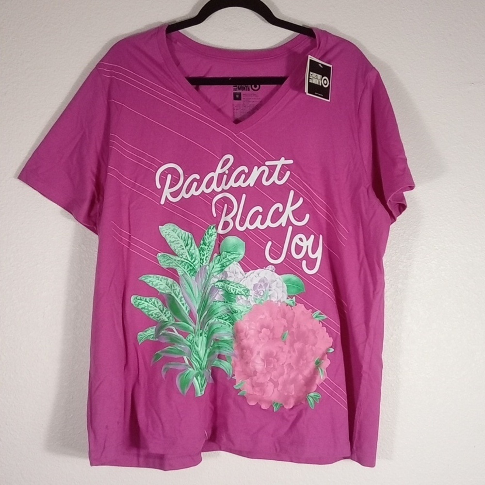 Black History Month Radiant Black Joy Short Sleeve  V neck T-shirt Size 1X